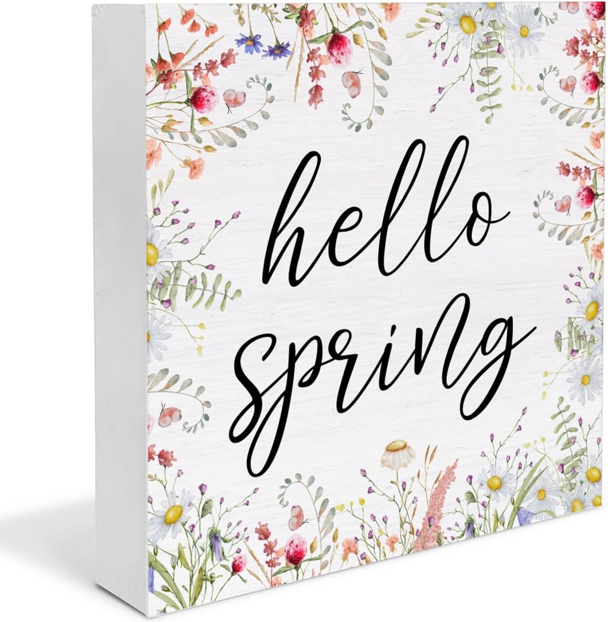 Spring Decor Farmhouse Spring Desk Decorations Wooden Sign, Hello Spring Wood Plaque